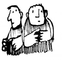 Zeichnung, zwei Männer, stehend