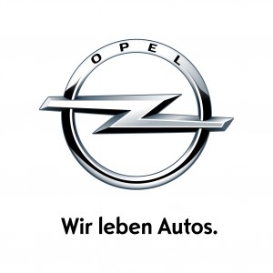 Opel Logo, Schriftzug Wir leben Autos